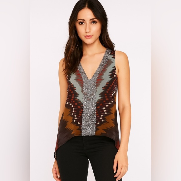 Sanctuary Multicolor Printed Sequin Sleeveless Blouse Size S - Picture 1 of 8